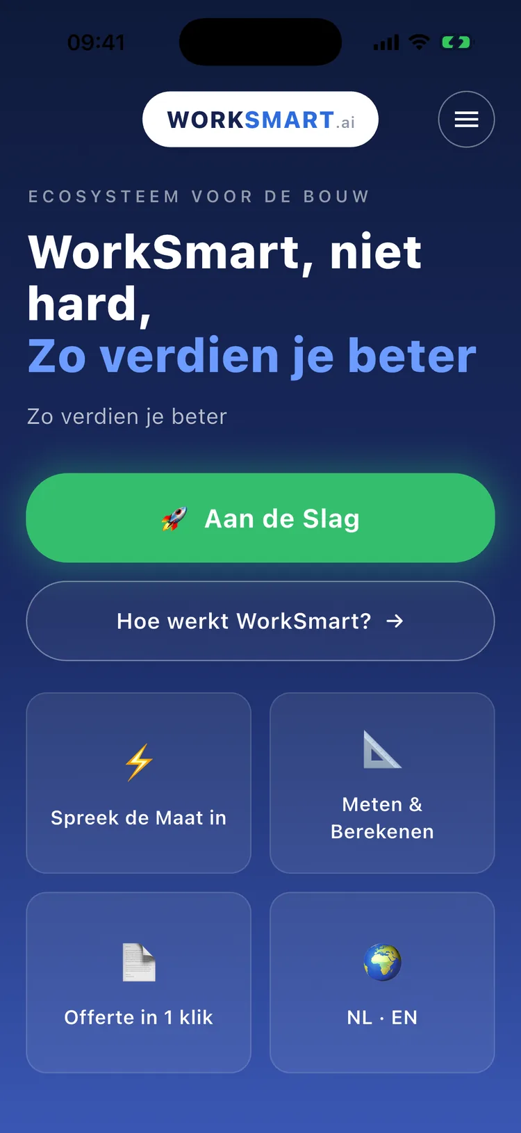 Startscherm van de WorkSmart AI app