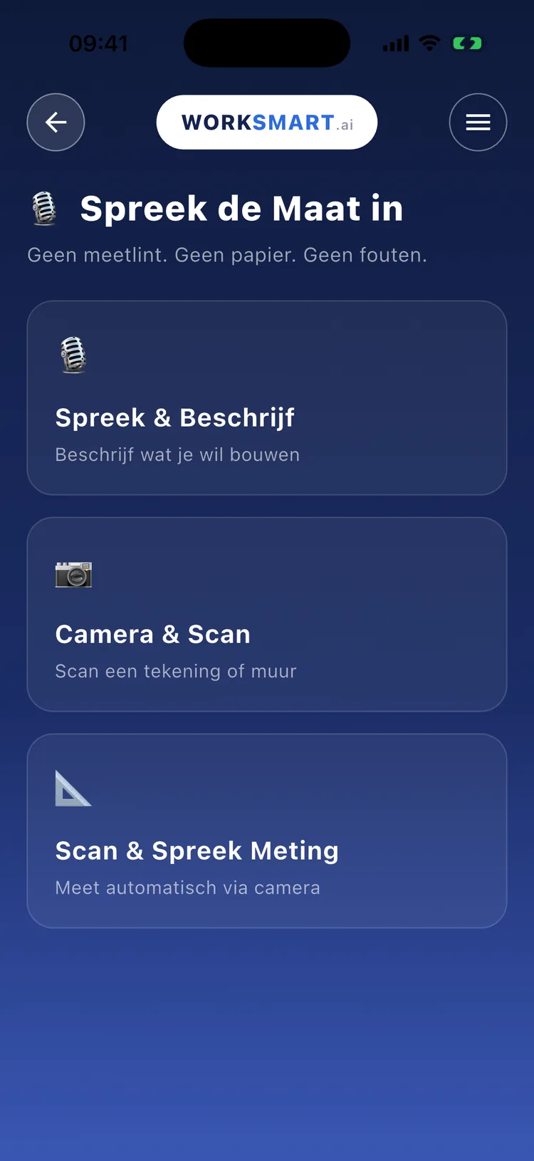 Scan & Spreek: Spreek de Maat in-scherm van de WorkSmart AI app